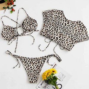 ZAFUL Cinched Tie Leopard Three Piece Swimsuit - Size S(4)
